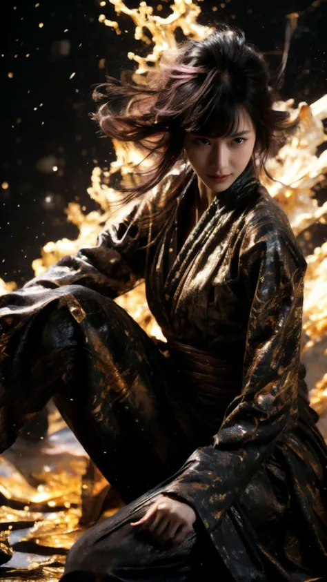 masterpiece,best quality,highest detail,detailed background,insane details,intricate,aesthetic,
1girl,Samurai girl,full body,light smile,charming,20yo,Neon pink hair,Wispy bangs Hair.Newly washed hair,Velvet bodycon dress with slit,Cutwork,Flying,
<lora:add_detail:1>,<lora:liujin_20231009043509:0.7>,<lora:Samurai girl:0.8>,