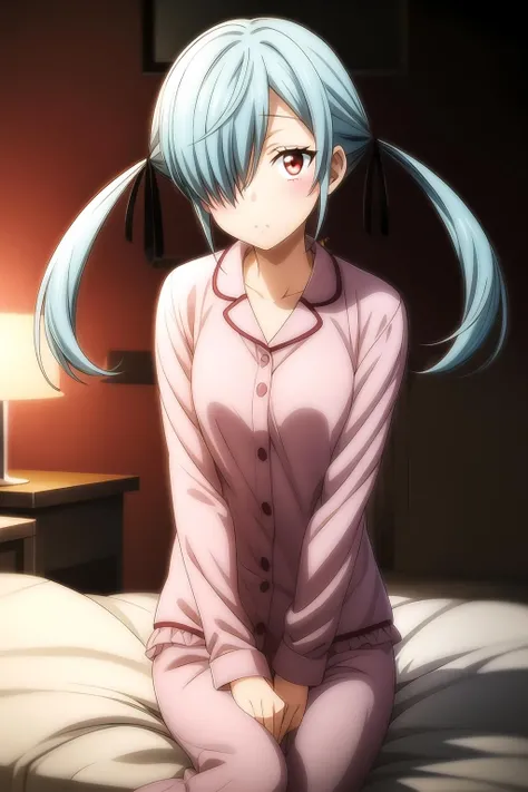 (((masterpiece))), (((best quality))), ultra-detaile,  ,[[blush]] ,sitting, (((sexy))) , (((thigh))) dress_shirt, window,
on bed,   ((white_shirt)), (((bottomless))), collarbone,[[wet]],
bangs, medium breast,  long hair, pony tail, high pony tail, hair ornament, ,red eyes,
<lora:mito21:0.7>