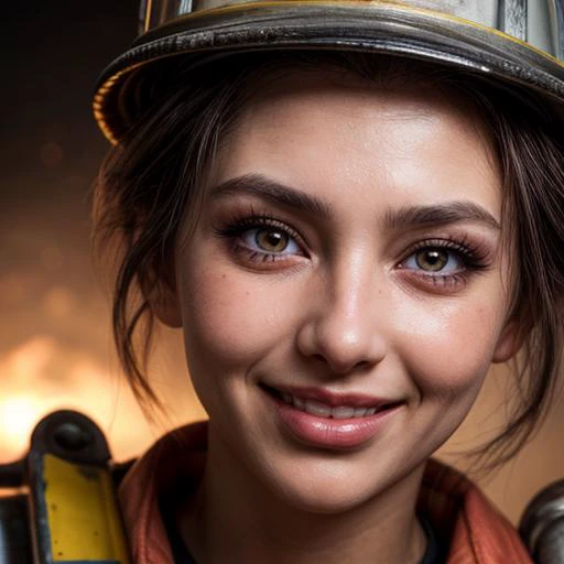 <lora:more_details:1>, OverallDetailXL, 8k, uhd, female fireman holding a hose, sexy looking at viewer with a big smile, OverallDetail,  EyeDetail, fcDetailPortrait, fFaceDetail, HairDetail, SkinDetail