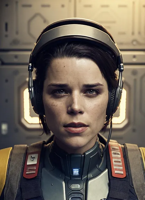 close up photo of sks woman, rugged space trucker, inside industrial spaceship, futuristic science fiction, action scene, digital concept art, realistic, intricate detailed textures, filmic, cinematic, environmental character portrait, <lora:locon_neve_v1_from_v1_64_32:1.25>