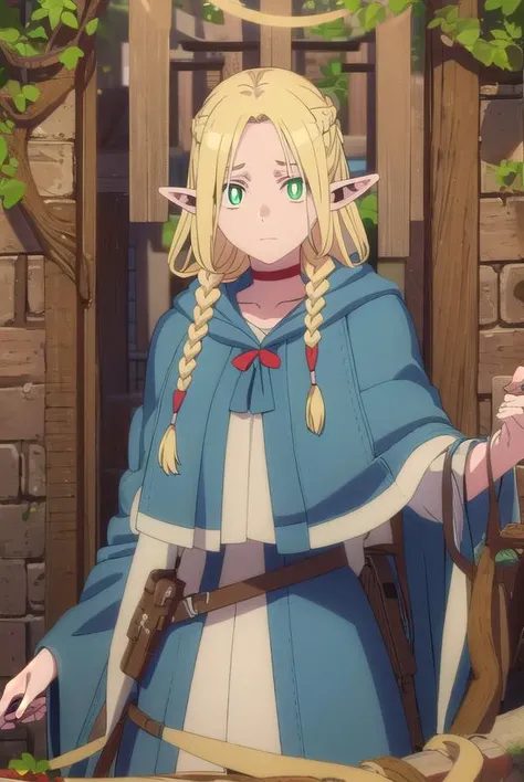 marcilledonato, <lora:marcille donato-lora-nochekaiser:1>,
marcille donato, long hair, blonde hair, (green eyes:1.3), braid, pointy ears, twin braids, elf, (bright pupils:1.5), (parted bangs:1.5),
BREAK choker, robe, red choker,
BREAK outdoors, nature, forest, trees, grass, river, sun, sky, clouds,
BREAK looking at viewer, (cowboy shot:1.5),
BREAK <lyco:GoodHands-beta2:1>, (masterpiece:1.2), best quality, high resolution, unity 8k wallpaper, (illustration:0.8), (beautiful detailed eyes:1.6), extremely detailed face, perfect lighting, extremely detailed CG, (perfect hands, perfect anatomy),