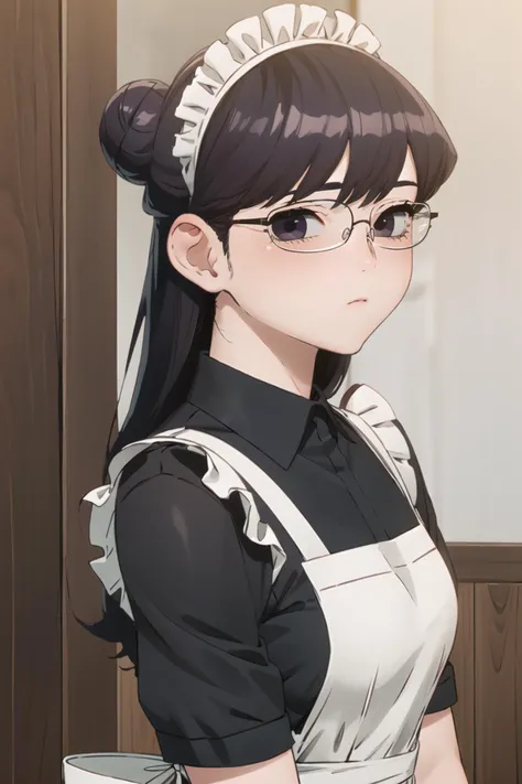 <lora:Style_SW:1> stylesw
<lora:ShokoKomi_KS-V2:0.7> shokokomidef, purple hair, purple eyes, long hair, looking at viewer, enmaided, bangs, apron, frills, expressionless, maid headdress, black-framed eyewear, hair bun, dress, maid, glasses, closed mouth, upper body
masterpiece, best quality,