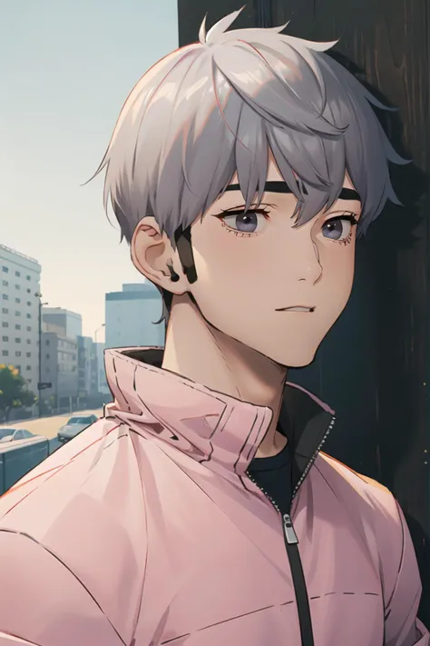 <lora:Style_SW:1> stylesw
1boy, portrait, upper body, windbreaker, shaggy hair, pink eyes, gray hair,
masterpiece, best quality,