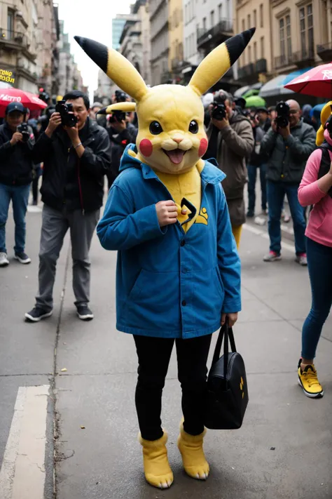 pikachu, in public, photographers, <lora:public_v3.0-locon:1>
