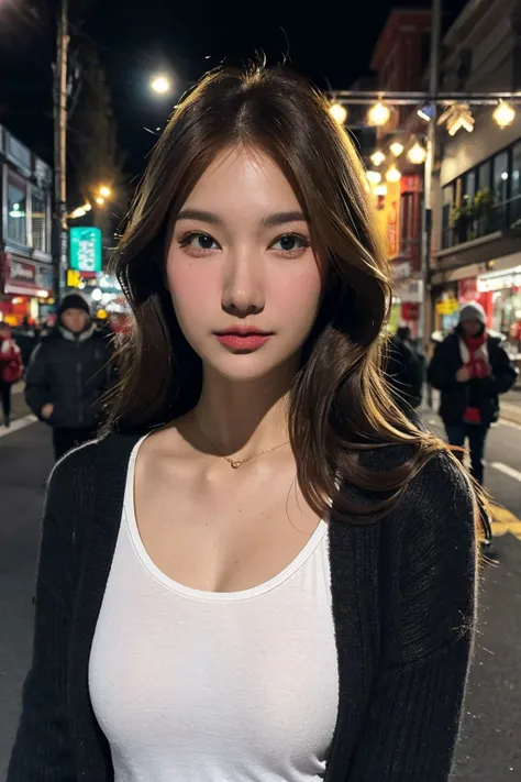 glamour photo of ccreamlike, amidst a bustling city, upper body framing, in a street photography setting, golden hour lighting:1.3), shot at eye level, on a Fujifilm X-T4 with a 50mm lens, <lora:ccreamlike-15:0.9>