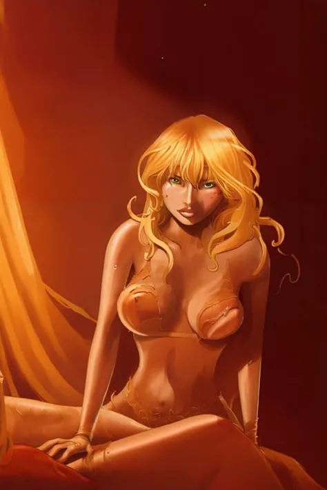 portrait of a blond woman lying on a bed, wearing fine lingerie nightgown, <lora:vor_tarquin.v2.lora:1>