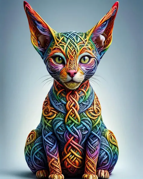 mad-viking-knot, fairy tale, Dull Weird [Oriental Shorthair Cat| Sasquatch], Evil, four colors, <lora:Colorful_Viking_Knot_SDXL:1>