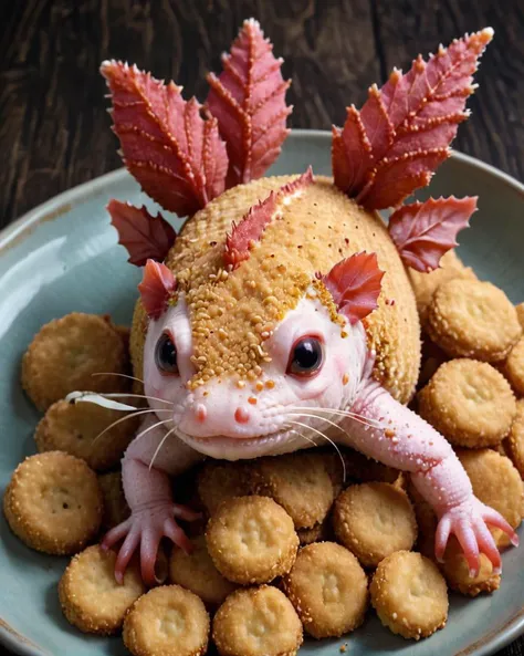 Axolotl made  of made of breaded food  <lora:Breaded_Food_XL:1>