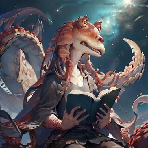 tentaclehorrorai, jar jar binks, Beautiful Art Style, 1girl, young woman, looking at viewer, showstopping, space station, reading a book, <lora:jarJarBinksGunganStar_v3:0.6> <lora:tentaclehorrorai_v10:1>