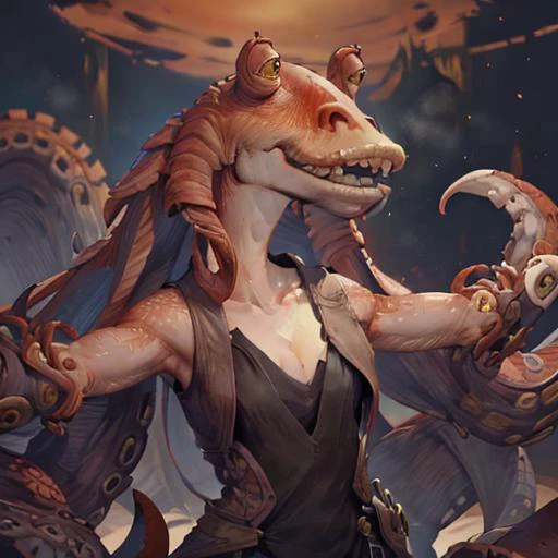 tentaclehorrorai, jar jar binks, Beautiful Art Style, 1girl, young woman, looking at viewer, aesthetic, fall, crucifixion, <lora:jarJarBinksGunganStar_v3:0.6> <lora:tentaclehorrorai_v10:0.8>, nsfw
