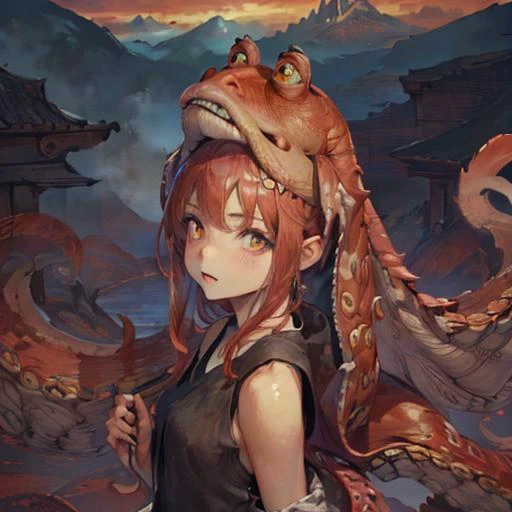 tentaclehorrorai, jar jar binks, Beautiful Art Style, 1girl, young woman, looking at viewer, showy, mountain, carrying, <lora:jarJarBinksGunganStar_v3:0.6> <lora:tentaclehorrorai_v10:0.8>