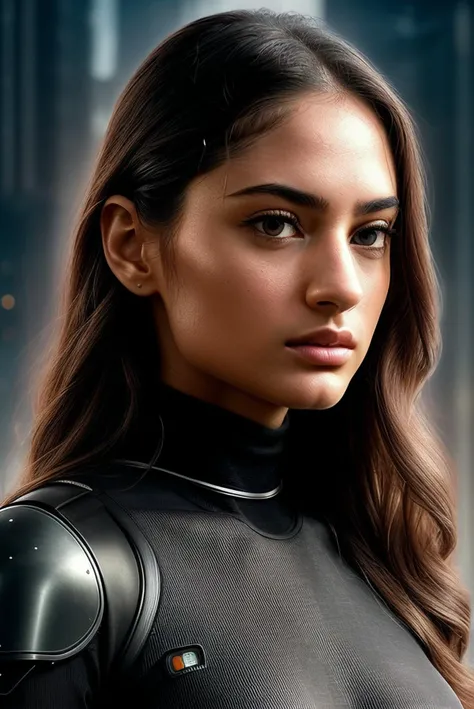 beautiful woman (EPT4v1G4ndh1:.99), perfect hair, jewellery, ((portrait)), (closeup:1.2), ((from the waist up)), ((( Futuristic dystopian city viewpoint showcasing genetically modified crops :1.2 ))), natural skin texture, (( black_bodysuit, :1.2)), 24mm, 4k textures, soft cinematic light, adobe lightroom, photolab, hdr, intricate, elegant, highly detailed, sharp focus, ((((cinematic look)))), soothing tones, insane details, intricate details, hyperdetailed, low contrast, soft cinematic light, exposure blend, hdr, faded, now, ("I've got a bad feeling about this.":1.1)