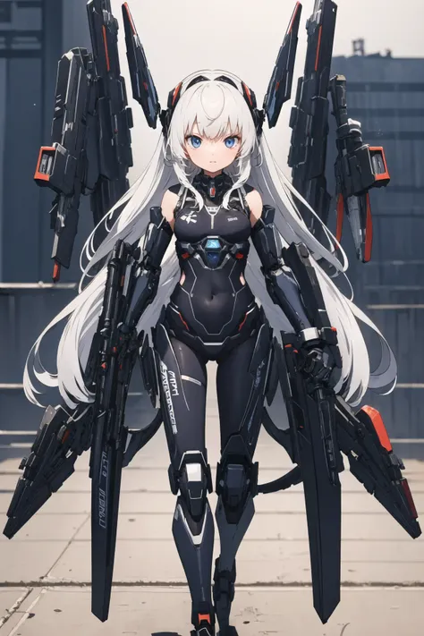 masterpiece,1girl,solo,very long white hair,mecha musume,mechanical arms, headgear,bodysuit,