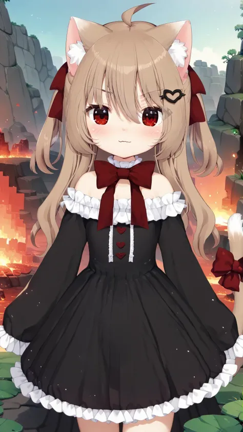 score_9,score_8_up,score_7_up,score_6_up BREAK <lora:Neuro-Sama_for_PonyXL:1>,evil_dress,solo,shirt,closed mouth,heart,cat girl,sleeves past wrists,:3,looking at viewer,blush,very long hair,puffy long sleeves,smile,puffy sleeves,sunset,outdoors,fire,hell,