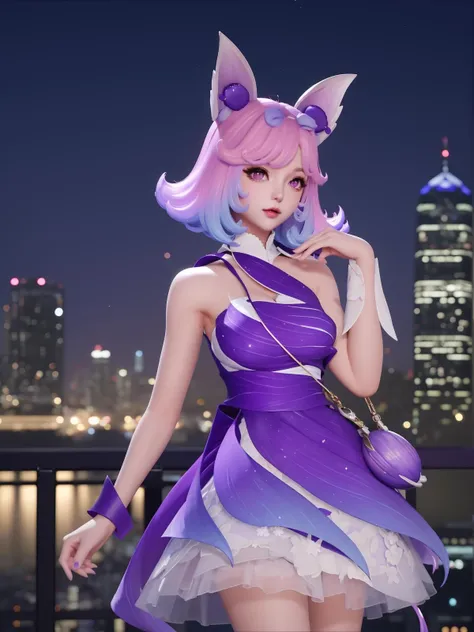 A beautiful woman with short pink hair, purple eyes, bunny ears, standing on a stunning paradise beach, masterpiece, photorealistic, cinematic lighting, vibrant colors, highly detailed, intricate details, elegant, graceful, alluring, seductive, flowing dress, soft skin, glowing, ethereal, mystical, serene, tranquil, sun-kissed, warm tones, golden hour, ocean waves, sandy beach, palm trees, lush vegetation