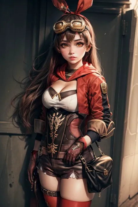 <lora:add_detail:0.75>
(Photorealistic, best quality, masterpiece, high contrast,hd,8k), 1girl,
amber \(genshin impact\), 1girl,goggles, long hair,gloves,shorts,brown hair,red thighhighs, cleavage, red ribbon, long sleeves, shrug \(clothing\),jacket,pouch, goggles on head,rabbit doll
<lora:amber:1>
