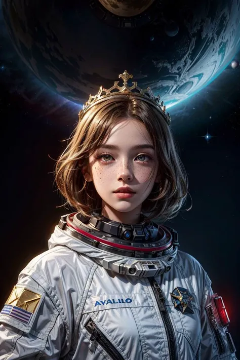 alien planet, city, megastructure, futuristic background, unknown, cinematic, octane render, unreal engine render, apollo, space,
a portrait of a girl with freckles with gold eyes wearing a crown on a space suit,
<lora:more_details:0.7>