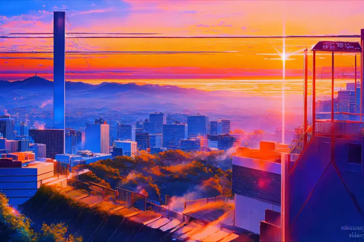 <lora:AnimeVibesV3:1.2> animevibes,
scenery, sky, city,
(illustration:1.1), painting,
(no humans:1.1),
sunset