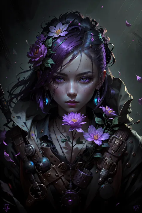 <lora:FantasyStyle-000015:.65> FantasyStyle_Burple,
1girl, flowers, detailed, realistic, lighting, volumetric lighting, focus, deep purple, colorful, paint, illustration, masterpiece
<lora:CyberpunkStyleV1:.75> PunkAI