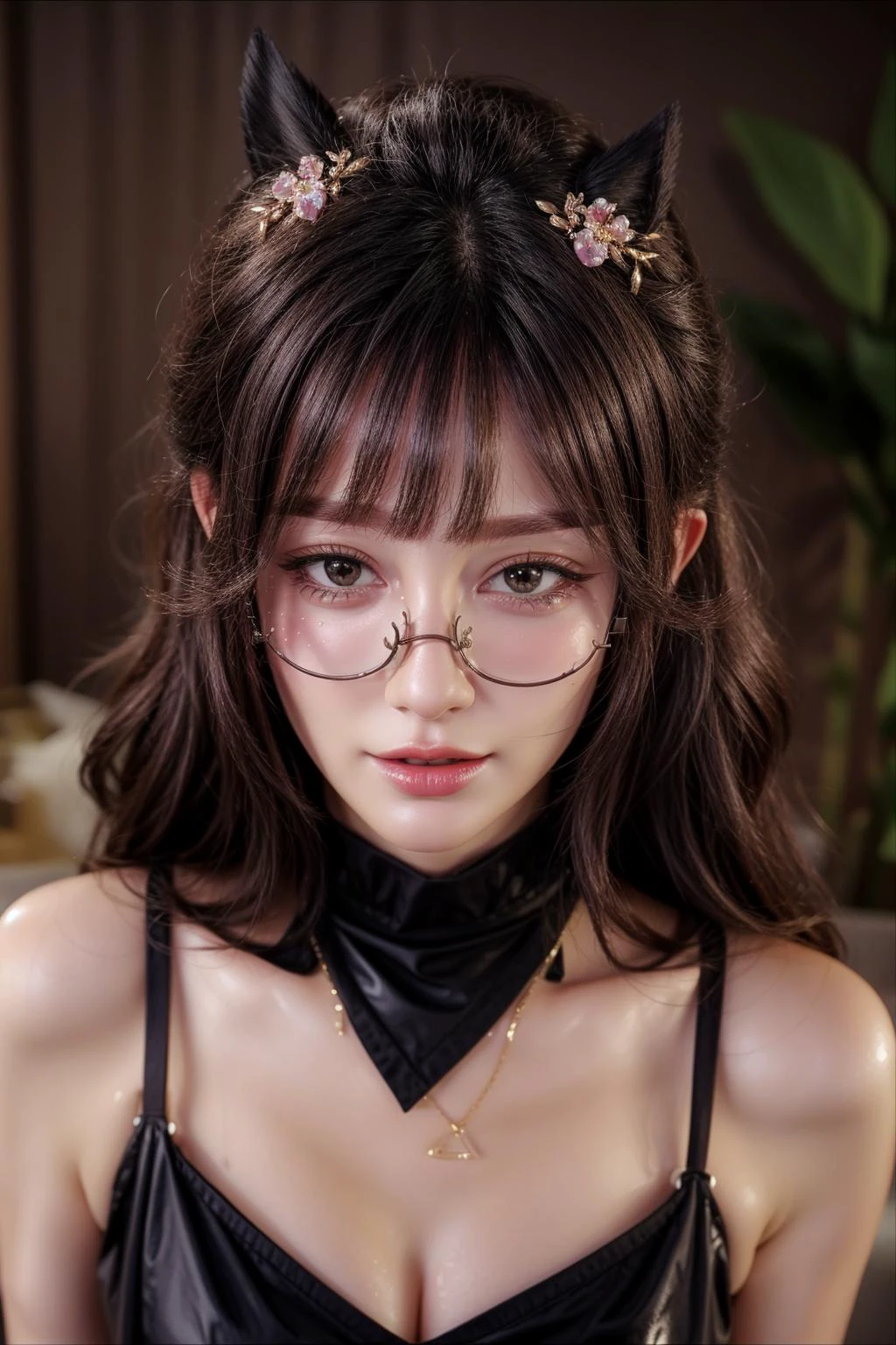 cat ears, blue eyes,
<lora:AilyV1.0-000003:0.8> Aily, glasses, long hair, lips, jewelry, upper body, indoors, realistic, semi-rimless eyewear, under-rim eyewear,
<lora:more_details:0.7>, shiny, shiny hair, shiny skin, shiny clothes, masterpiece, extreme details, detailed, focus, masterpiece, realistic, photorealistic, 4k, 8k, 16k, highres