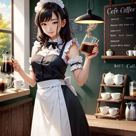 a maid serving coffee at a café