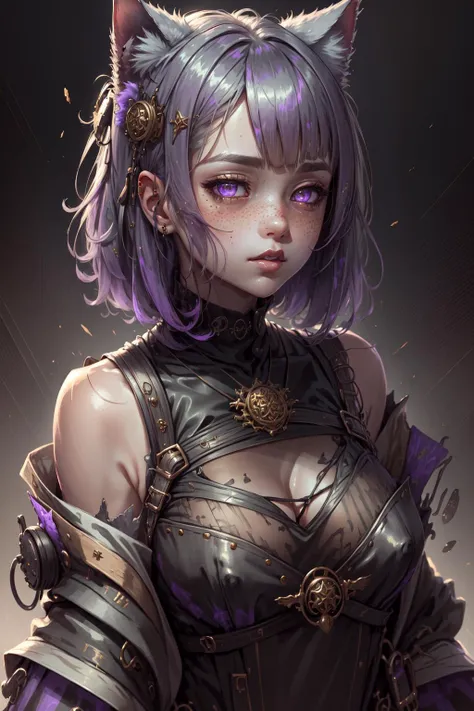 detailed, masterpiece, intricate details, extreme details, detailed, detailed background, blush, shiny, shiny clothes, shiny hair, freckles, purple eyes, 
<lora:CatgirlMaidV1.0-000003:.75> CatgirlMaid, <lora:CyberpunkStyleV1:.85> PunkAI