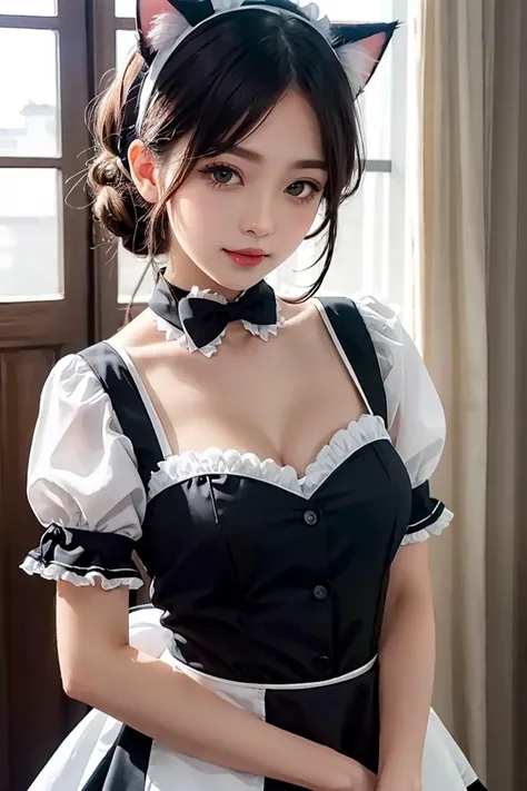 1girl, maid, maid outfit, cat ears