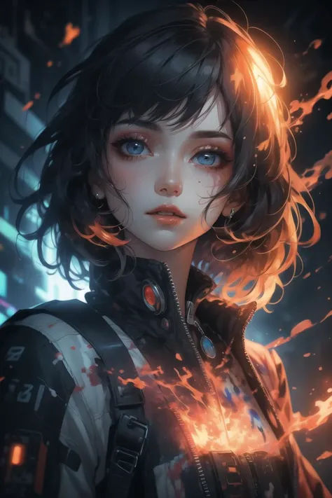 (Dramatic Painting:1.3) of a photo of a girl, gothic, moon, night, particles, sparkles, flames,(cyberpunk:1.2),(close portrait:1.3),(Feminine:1.4),(beautiful:1.4),(attractive:1.3),handsome,calendar pose,perfectly detailed eyes,studio lighting,thematic background,
<lora:Unleashed_V2:1.0>, shiny, shiny hair, shiny skin, shiny clothes