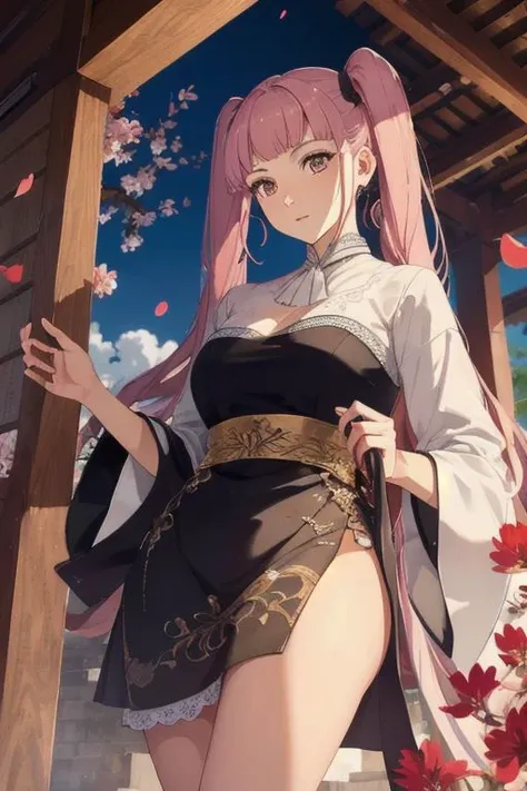 Hilda, seductive expression, masterpiece, best quality,
CourtesanT, eastern architecture, falling petals,
