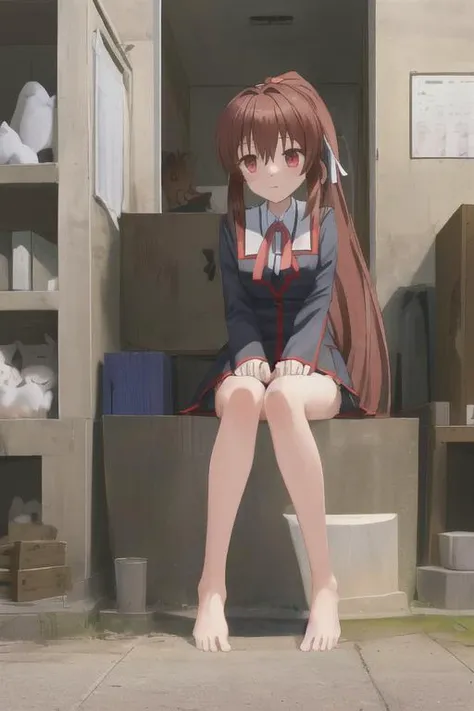 masterpiece, best quality, {natsume rin},little busters!,string, small breasts, brown hair, red eyes,full body, 1girl, barefoot,very long hair,- bell,jingle bell, natsume rin, see-through sleeves, ocean, water, ponytail, natsume rin,little busters!, feet,crossed legs, rin,natsume rin,,hands,portrait, natsume rin, <lora:improveBackgrounds_v10 (1):1>, <lora:Rin0.8:0.8>