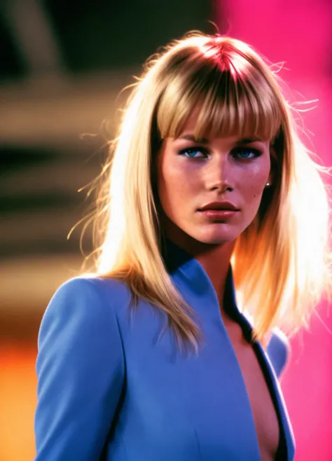 90s magazine body shot of fashion model CL4UD1A5 (posing in fashion show:1.3) (wearing a pink pantsuit:1.2), extremely high quality high detail RAW color photo, (blonde hair with bangs, blue eyes, eyeliner:1.3), soft focus, (film grain, vivid colors, film emulation, kodak gold portra 100, 35mm, canon50 f1.2), Lens Flare, Golden Hour, HD, Cinematic, Beautiful Dynamic Lighting,shy,elegent,cute,lust,cool pose,viewing at camera,(ultra photorealistic:1.3)
