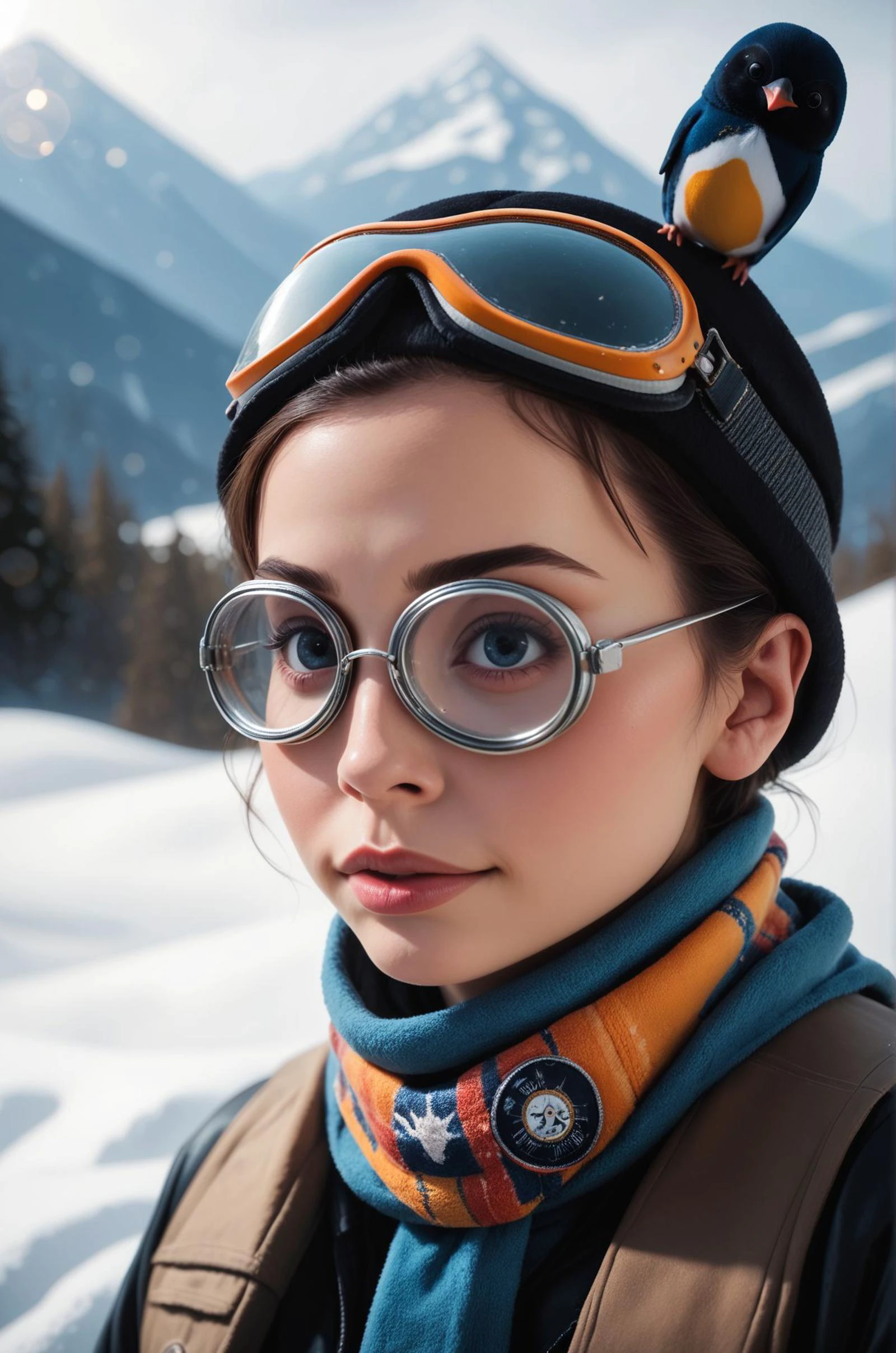 score_9, score_8_up, score_7_up,
zPDXLrl
Adorable penguin sporting a tiny aviator hat, oversized goggles, and a flight scarf, posing amidst snow-capped mountains during the golden hour, captured with impeccable detail under studio lighting.