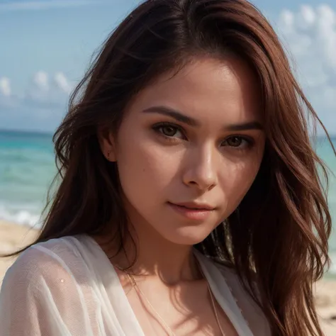 <lora:Wolvie_l30nam1a_v1.5:1> l30nam1a, closeup headshot, a gorgeous woman, on a (beach:1.2), wearing a (thin blouse:1.2), (8k, RAW photo, best quality, depth of field, ultra high res:1.2), (absurdres, intricate, photorealistic, masterpiece, ultra-detailed)