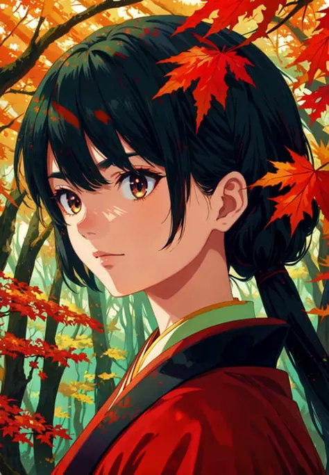atmospheric lighting, (upper body portrait), abstract and colorful anime concept, young woman walking through a thick forest in autumn, samurai clothing, caustics, sunbeam, high fantasy
<lora:anime_extract:1>