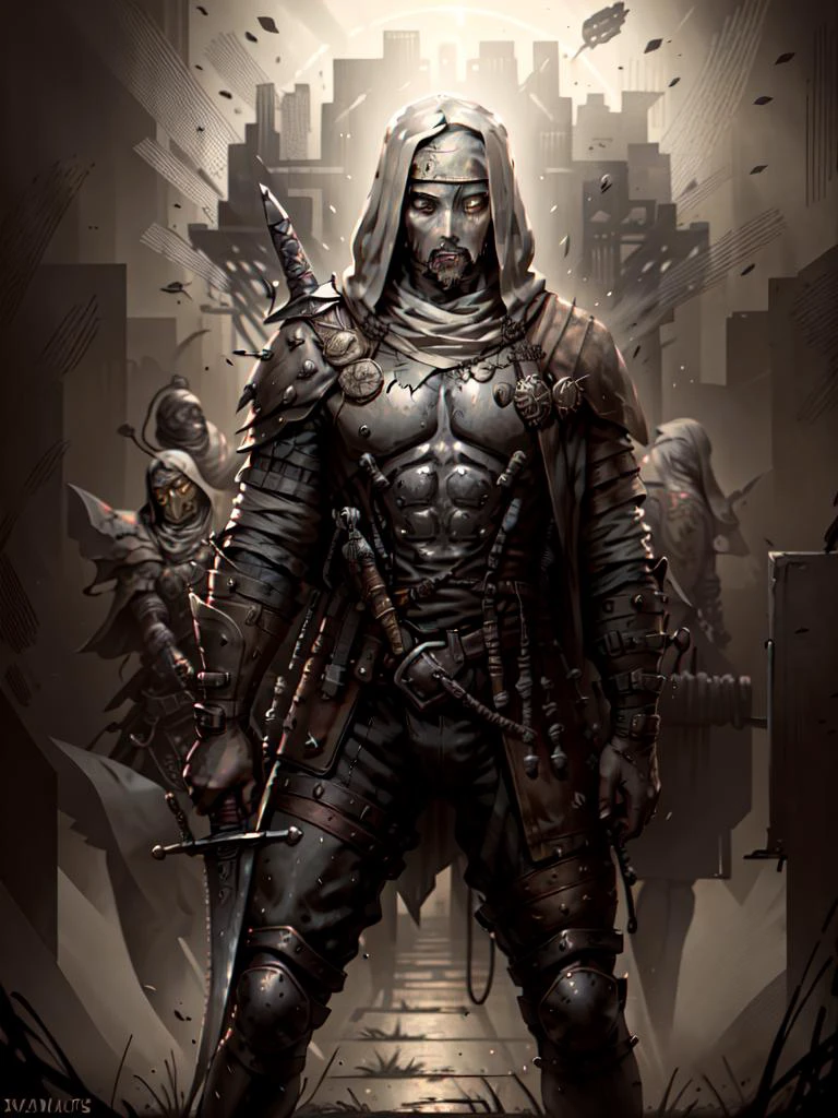 <lora:DarkestDungeon_LeperV1.0-000014:.75> LeperDD2 sword
<lora:CyberpunkStyleV3:.75> PunkAI