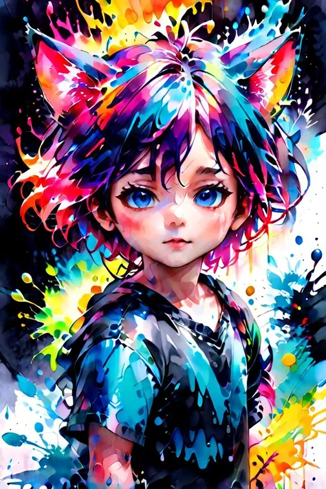 1boy, aki, crimson hair, crimson animal ears, masterpiece, ultra detail, forest, blue eyes, (cute shirt:1.3)
 <lora:ink_splashing:1> ink splashing