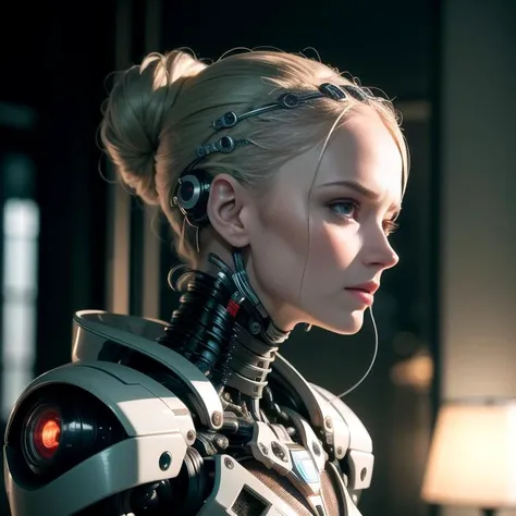 complex 3d render ultra detailed of a beautiful porcelain profile woman android face, cyborg, robotic parts, 150 mm, beautiful studio soft light, rim light, vibrant details, luxurious cyberpunk, lace, hyperrealistic, anatomical, facial muscles, cable electric wires, microchip, elegant, beautiful background, octane render, H. R. Giger style, 8k, best quality, masterpiece, illustration, an extremely delicate and beautiful, extremely detailed ,CG ,unity ,wallpaper, (realistic, photo-realistic:1.37),Amazing, finely detail, masterpiece,best quality,official art, extremely detailed CG unity 8k wallpaper, absurdres, incredibly absurdres, robot, silver halmet, full body, sitting
