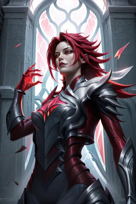 (masterpiece, best quality:1.2), intricate details, <lora:broken_covenant_riven-000014:1>, broken covenant riven, 1girl, long hair, armor, glowing eyes, red hair, upper body, <lora:A3DStyle:1>, realistic