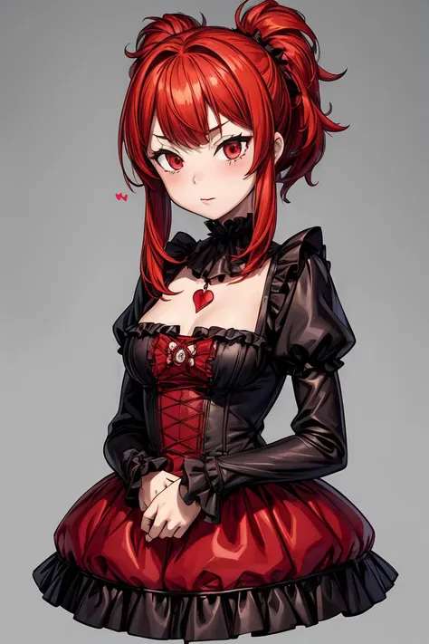 (masterpiece, best quality), 1girl, red hair, medium chest, gothic frill dress, pervert face, <lora:add_detail:1>