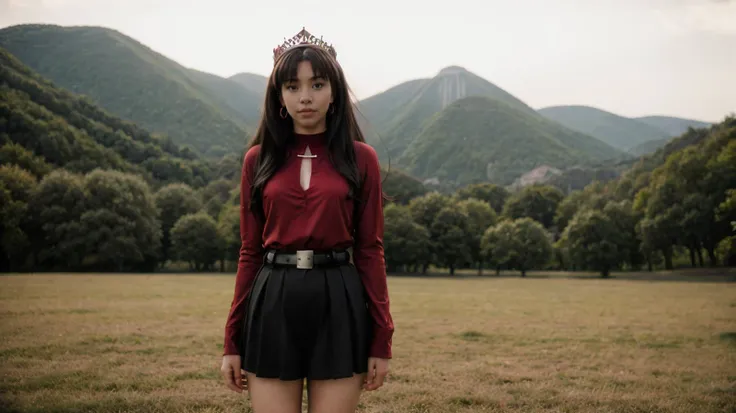 ,bokeh,godrays,mixed race of North American Canadian            and Asian Chinese   woman,with  Visible,named Daniel Hunter,standing BREAK scenic background BREAK floating crown halo,side-swept curls ,burgundy hair color,,Suggestive ,Provocative ,Seductive  expression,amethyst,necklace,earrings,<lora:rin-08:0.6>,archer (fate),parted bangs ,floating hair,long hair,hair ribbon,blue eyes,choker,cleavage,earrings,homurahara academy school uniform ,long  sleeves,red   sweater ,gloves,black  shorts | miniskirt,black  thighhighs,thigh boots,rin_tohsaka cosplay,full body,looking at viewer,skindentation,zettai ryouiki,perfect hands,[belt] BREAK scenic background,