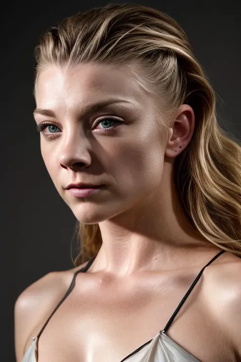 (CR-NatalieDormer-frankyfrank2k:0.9), full color portrait of woman, (oiled shiny skin:1.0), (slick undercut hair:1.0),
masterpiece, best quality, sharp focus, highres 8k uhd, ultra-detailed, rim light, deep grey background,