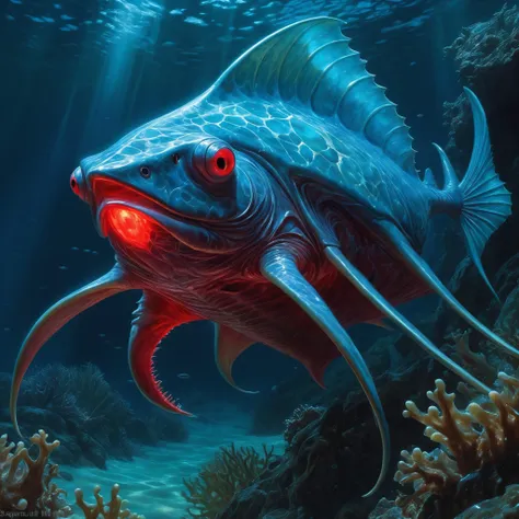 <lora:add-detail-xl:2.0>, donato giancola, detailed expressive eyes, fantasy style, the legendary mythical and blampfchoddering eldritch snowwad, a and majestic creature with a wide fins on a manta ray-shaped body, can be found on the oceanic sassled world chuckleberry iii with its coundrilsized rofflegoblers and teeming reefs. (covered in disgustingly beautiful bioluminescent glowing:1.4) crumbletide, these enigmatic bogscrubbled creatures (emit pulsing red light:1.2) to hypnotize nearby marine life, dark fantasy, colorful, masterpiece, best quality, professional artwork