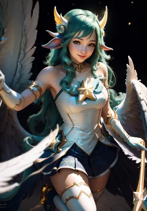 Character: Soraka from the game League of Legends, good quality and intricate details, high detailed, hyper realistic, 3D, unreal engine --uplight, (anime style:1.2) <lora:starGuardianSoraka_starGuardianSorakaV1:1>