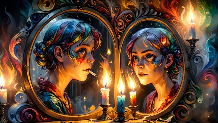 Already woke, spared a joke, barely spoke, rarely smoke
Stared at folks when properly provoked, mirror broke <lora:xl_more_art-full_v1:0.4>, <lora:MJ52:0.4>, Candlelight, <lora:Angst-v1-2_SDXL:0.7> Angst, <lora:ral-colorswirl:0.7> ral-colorswirl