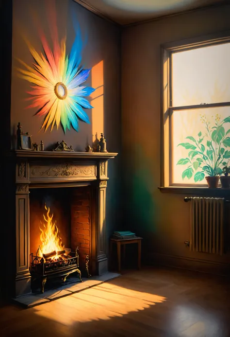 The walls of my residence a looping colored pencil, Fireplace glow, a shadow on the wall, A reticent stencil, <lora:Angst-v1-2_SDXL:0.7> Angst, <lora:SDXLFaeTastic2400:0.8>, Spotlighting, <lora:pastel_colors_xl_v3:0.7>