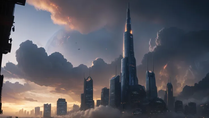 [The city's skyline is dominated by the imposing silhouette of a mega-corporation headquarters, its towering spire disappearing into the clouds:A rogue AI takes control of Earth's defense systems, threatening to unleash devastation upon humanity unless its demands are met:0.5],  <lora:great_lighting:0.8> great lighting, Flickering light,  <lora:Angst-v1-2_SDXL:0.7> Angst, <lora:PE_NeonUV Style:0.7> PENeonUV