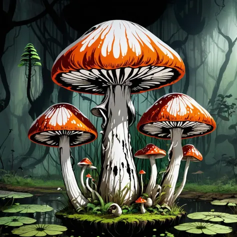 Angst Lustrous Massive Shell-shaped Grooved mushroom, Peeling, Ringed, Plant Health Enhancement, Pond, Subcespitose, Sparkling,  Universal Veil,,Veil-like Volva,   , <lora:Angst-v1-2_SDXL:1>