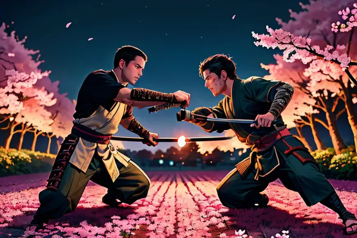 Photograph,22yo slim angry Man dg_ShawnPyfrom (Dueling samurai on cherry blossom field.),blood splatter,bokeh,cinematic hd 8k highly detailed,trending artstation,at night,colorful,((full sharp, highly detailed skin)),
<lora:dg_ShawnPyfrom-v1:0.8>,