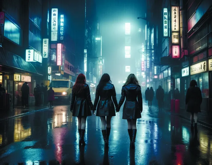 insanely detailed long shot photo of 2+girl in a tokyo-style busy cyberpunk city street having fun,looking at viewer smiling,dark atmosphere,light mist,hyperdetailed,8k octane beautifully detailed,post-processing,extremely hyperdetailed,intricate <lora:add-detail-xl:1.4> by Wendy Froud<lora:WendyFroud:0.6> <lora:Roger Deakins Style:0.8>