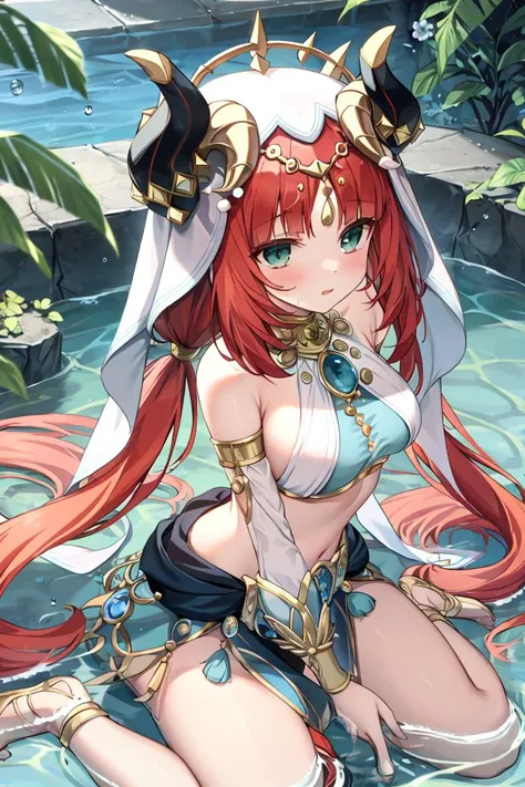 <lora:epiNoiseoffset_v2:1><lora:nilou_loha:1>(dancer:1.2),nilou,dancer,wariza,water,water drop, sunlight, ,partially submerged,
